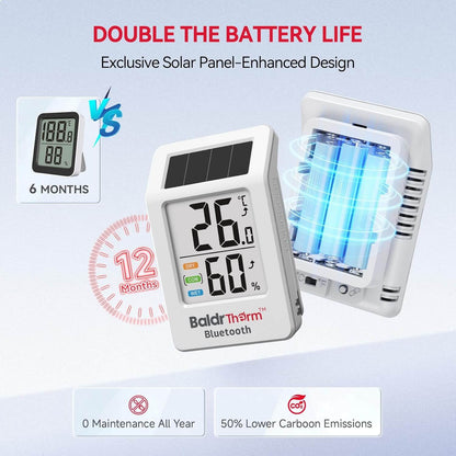 BaldrTherm WiFi Thermometer, Wireless Smart Thermometer, Remote Temperature Monitor with Gateway&Solar Sensor,200ft Coverage, App Alerts,12-Month Battery, Comfort Indicator, Data Sync Recover,3Pack