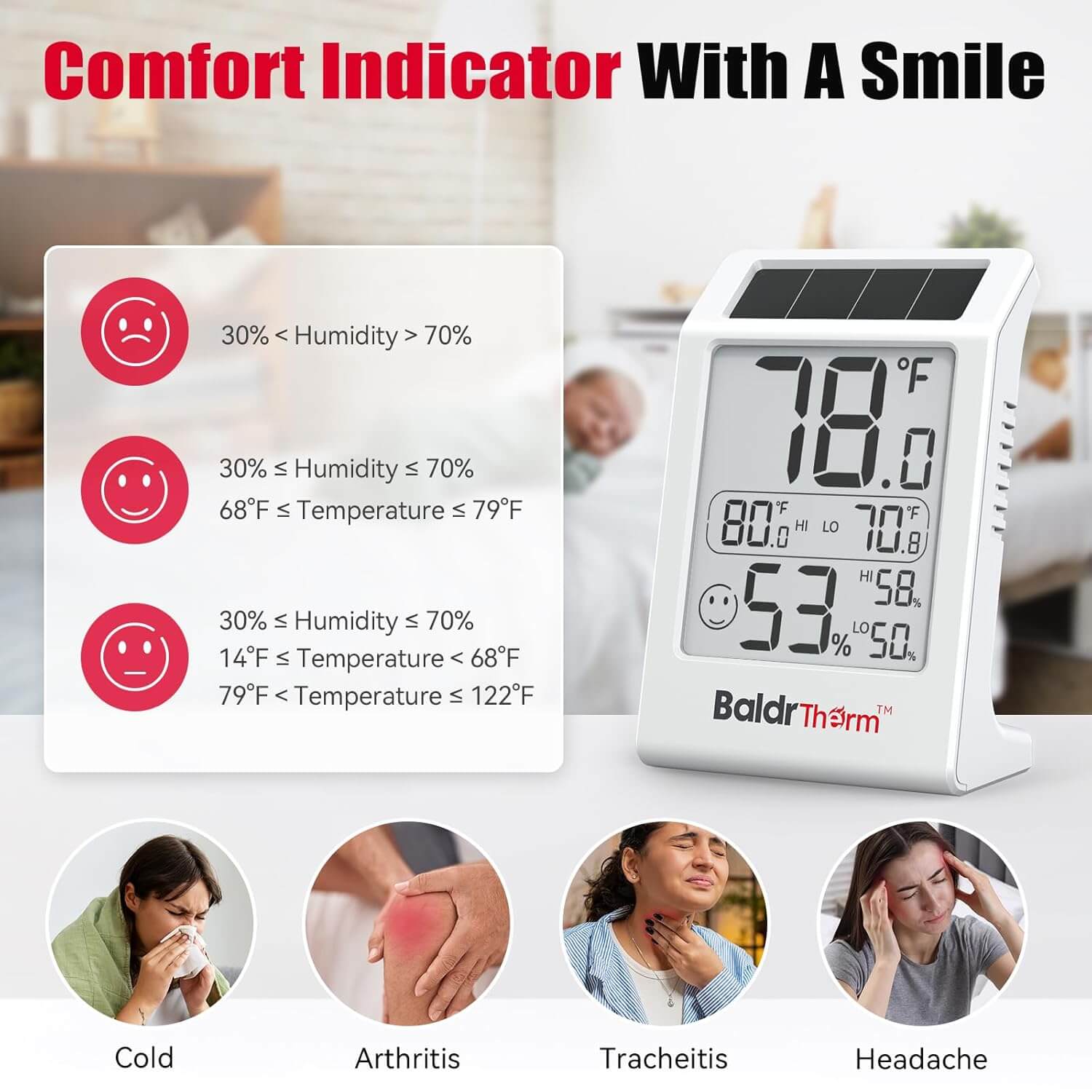 BaldrTherm Humidity Meter Room Thermometer, 3.2''Humidity Gauge