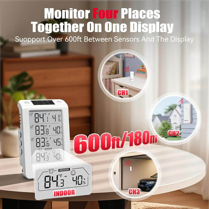 BaldrTherm Solar Outdoor Thermometer, Wireless Temperature & Humidity Monitor with 330ft Range