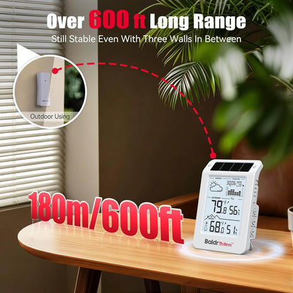 BaldrTherm Solar Wireless Weather Station, PV Extended Range, Dual-Zone Indoor & Outdoor/Childroom Temp Humidity Monitor, Auto Smart Backlight,Temp/Humidity/Barometric Trend Visualization