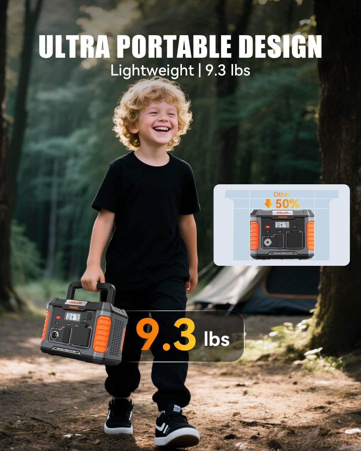 BALDR Portable Power Station, 500W Output, 288Wh Capacity, AC Outlet, USB Ports, Solar Charging Generator for Home Camping Emergency Use