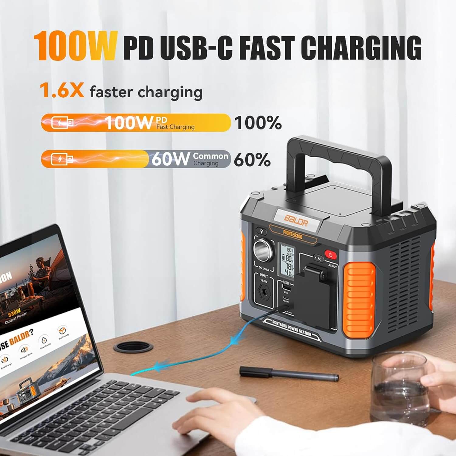 BALDR Portable Power Station, Solar Generator with 120V Pure Sine Wave AC Outlet, Backup Lithium Battery Power Supply, 330W | 288Wh, For CPAP Camping Travel Hunting Outdoors Emergency Blackout