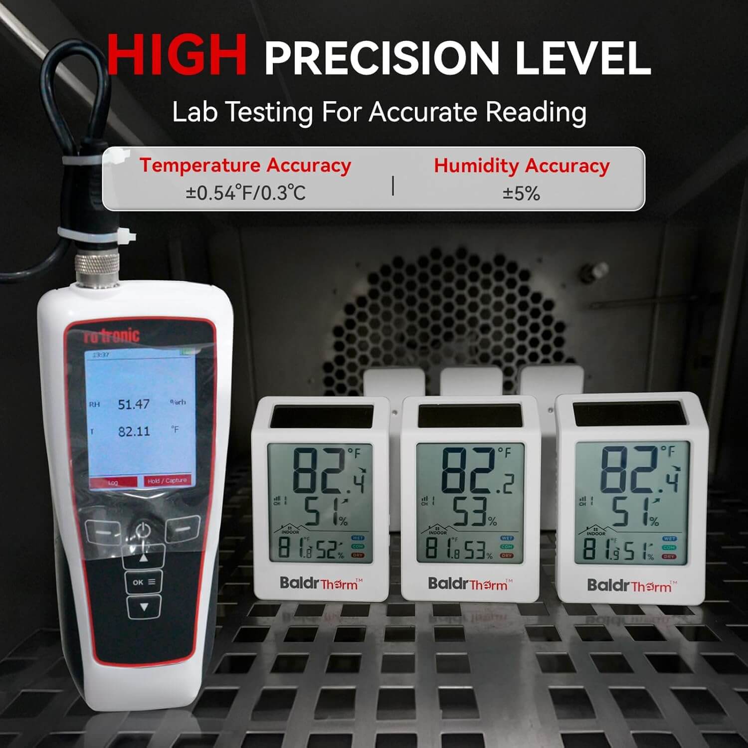 BaldrTherm Digital Hygrometer Indoor Outdoor Thermometer,Wireless Temperature Humidity Monitor with 330ft/100m Range, Multi-Zone Detection, Dual Power Supply & Trend Visualization, 1 Pack