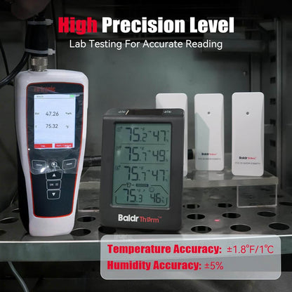 BaldrTherm Solar Outdoor Thermometer, Wireless Temperature & Humidity Monitor with 330ft Range