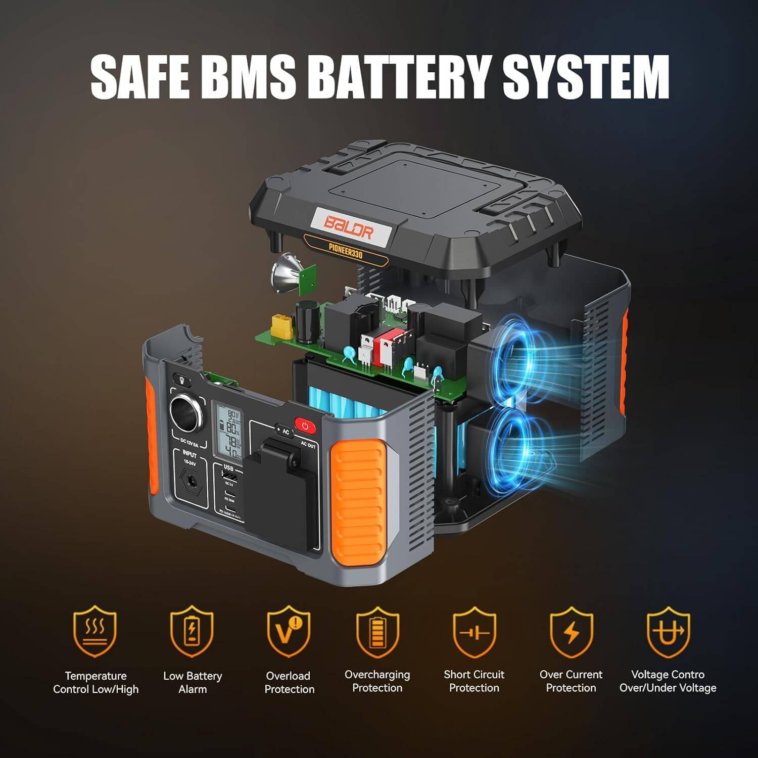 BALDR Portable Power Station, Solar Generator with 120V Pure Sine Wave AC Outlet, Backup Lithium Battery Power Supply, 330W | 288Wh, For CPAP Camping Travel Hunting Outdoors Emergency Blackout
