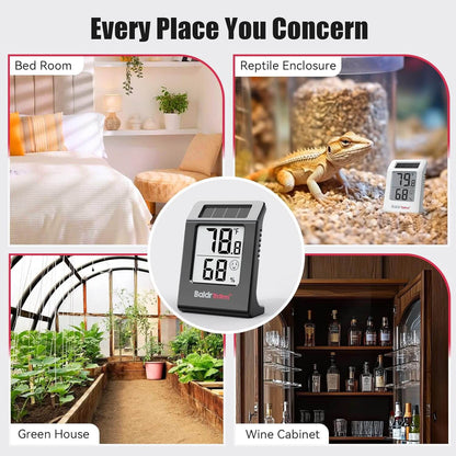 BaldrTherm Humidity Meter Hygrometer, Solar-Powered Room Thermometer 2.2'