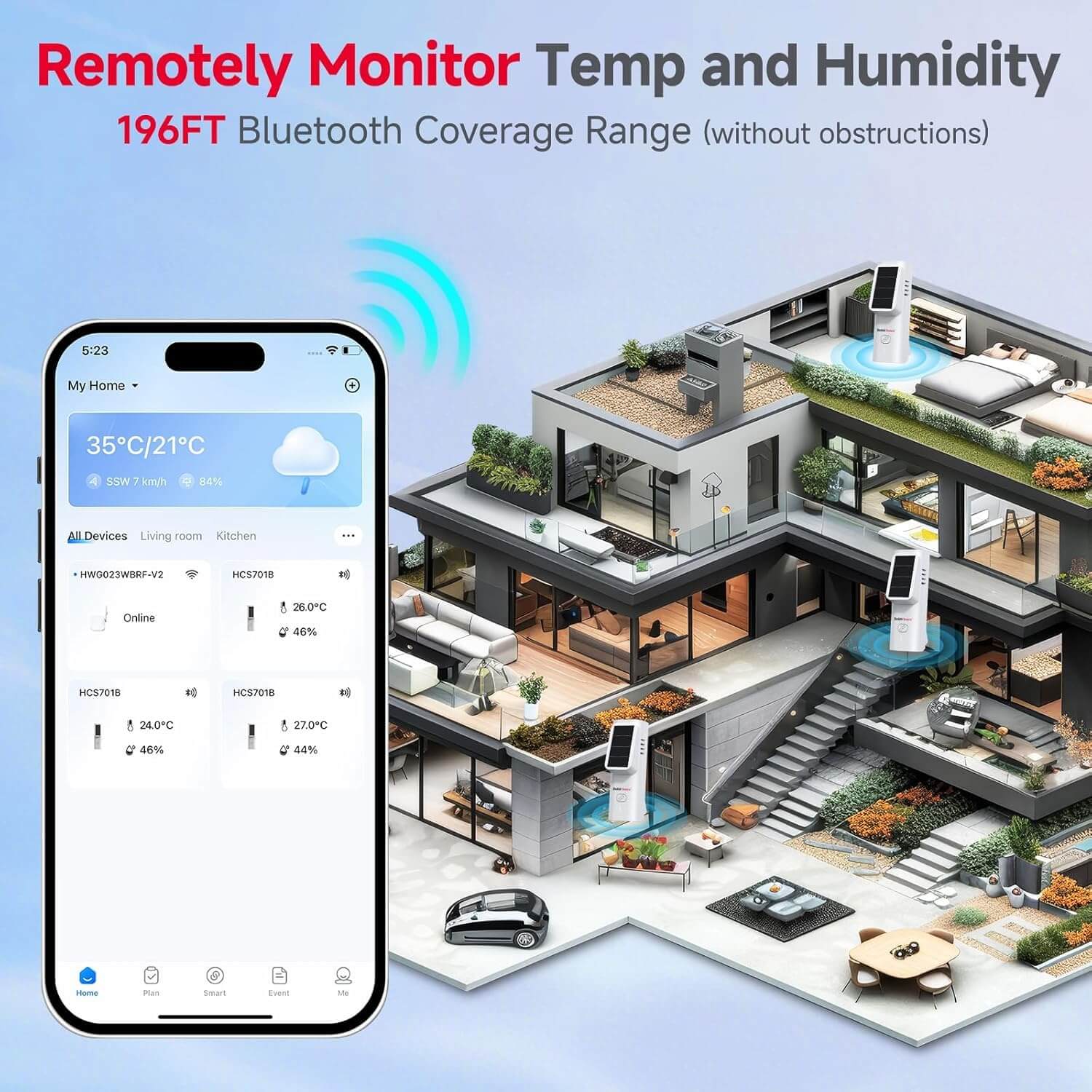 BaldrTherm Solar WiFi Hygrometer Thermometer Sensor, Smart Wireless Temperature Humidity（1 pack）
