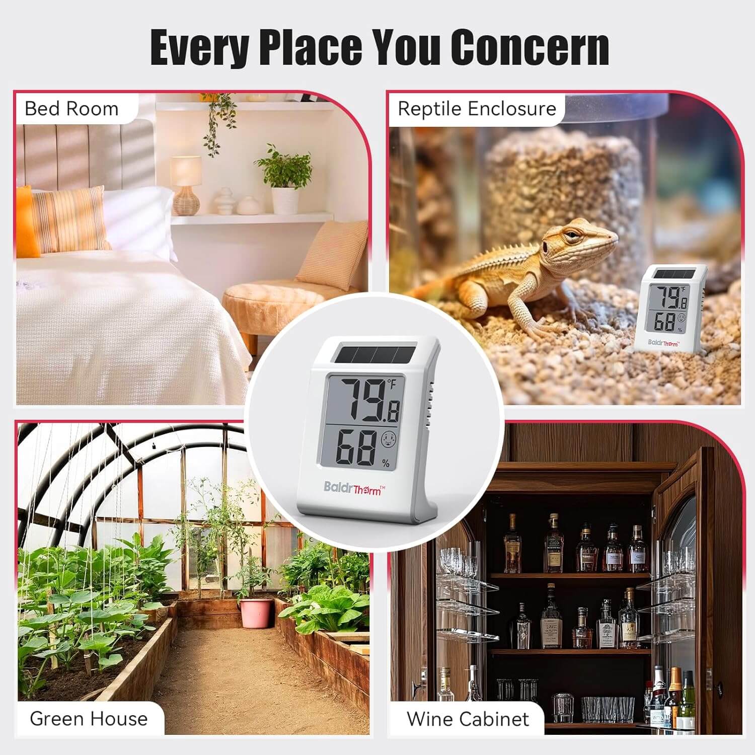 BaldrTherm 2.2'' Solar-Powered Thermometer and Hygrometer Meter