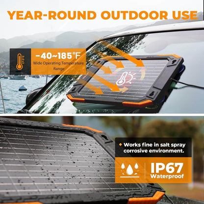 BALDR Upgraded 13W Solar Battery Trickle Charger Maintainer 12V Portable Waterproof Solar Panel Trickle Charging Kit for Car Automotive Boat Marine RV