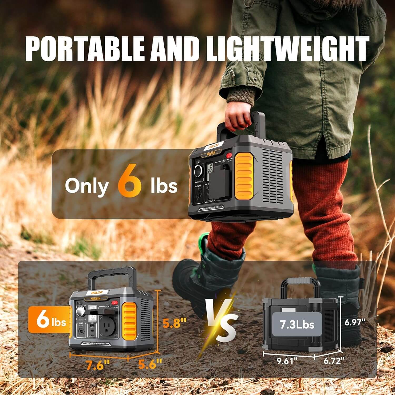 BALDR Portable Power Station, Solar Generator with 120V Pure Sine Wave AC Outlet, Backup Lithium Battery Power Supply, 330W | 288Wh, For CPAP Camping Travel Hunting Outdoors Emergency Blackout