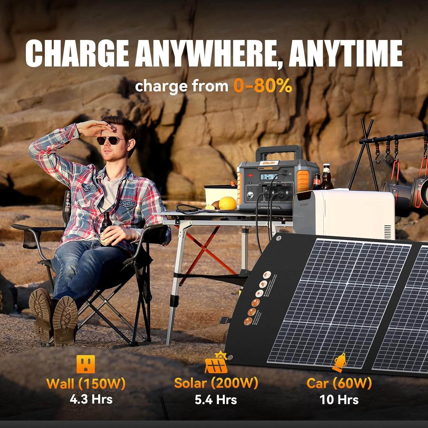 BALDR Portable Power Station, 1000W Output, 808Wh Capacity, AC Outlet, USB Ports, Solar Charging Generator for Home Camping Emergency Use