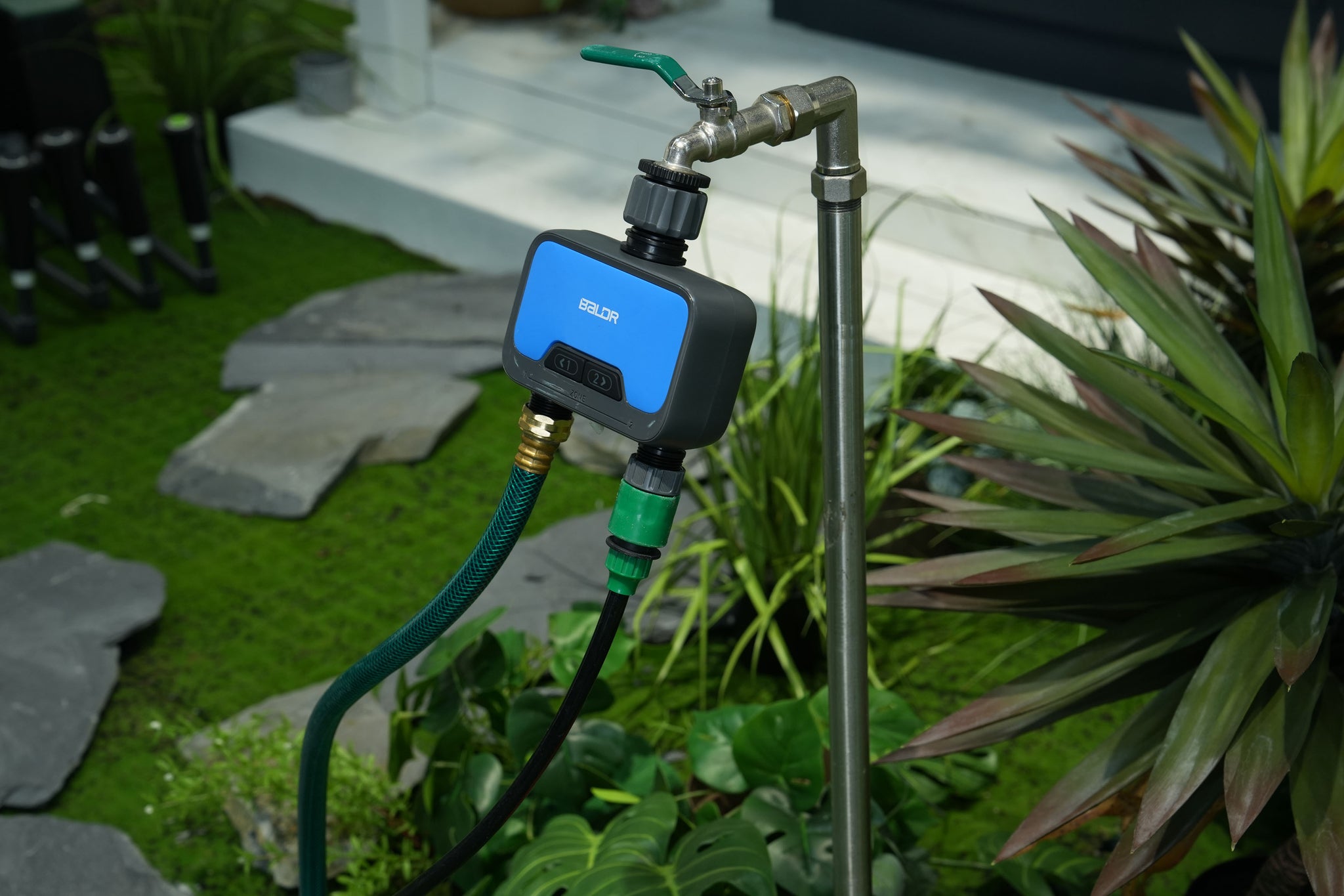 BALDR Bluetooth Water Timer for Garden Hose, Smart Hose Timer 2 Outlet(Not Hub), Wireless Sprinkler Watering Timer with Rain Delay, Automatic Irrigation System for Lawns and Yard