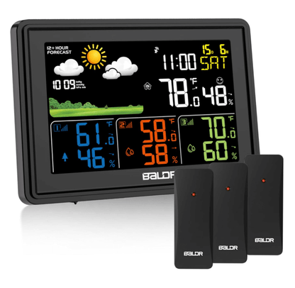 BaldrTherm Weather Station Black with Barometer & 3 Sensors