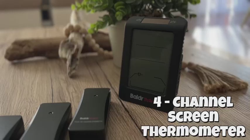 BaldrTherm Solar Outdoor Thermometer, Wireless Temperature & Humidity Monitor with 330ft Range（Black，3 Channel）